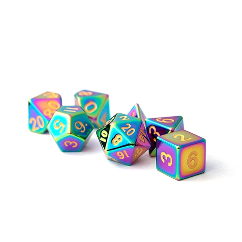 Torched Rainbow - Polyhedral Metal 16mm - Rollespils Terning Sæt - Metallic Dice Games